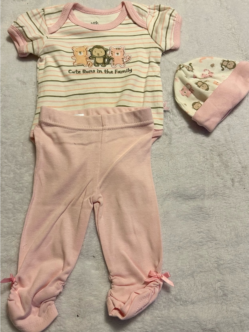 Baby Pink Striped Bodysuit & Footed Pants Set with Hat
